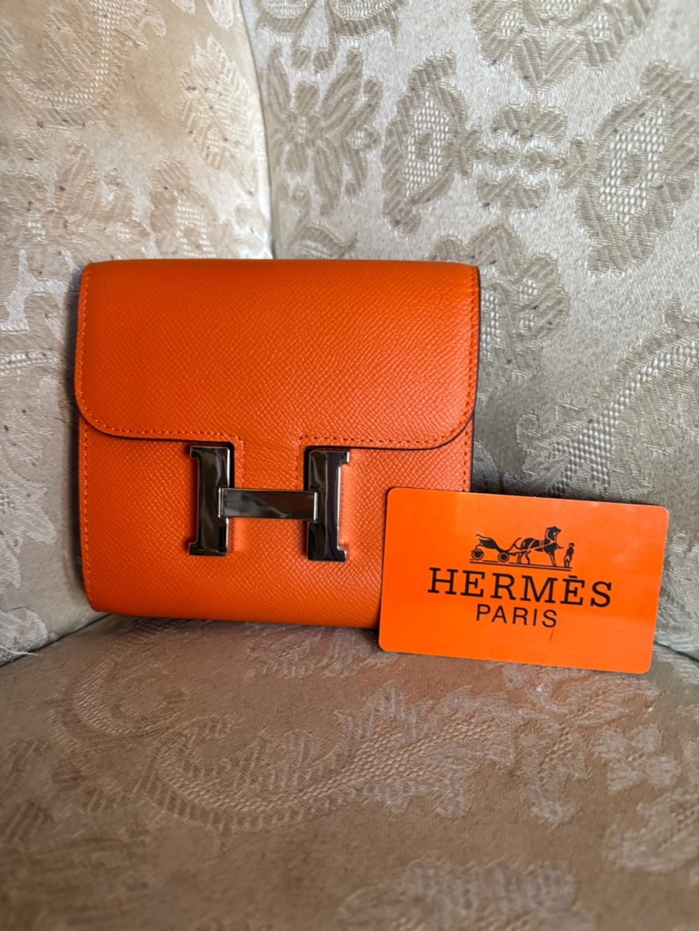 Hermès Orange Leather Bifold Wallet